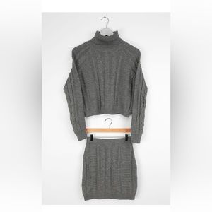 Lulus Grey Knit Two Peace Turtleneck Sweater and High Waisted Skirt| Size Medium